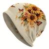 1pc Men's Bohemian Knit Hat with Sunflower & Butterfly Pattern - Lightweight Stretchable Wrist-Suitable-for- Design, Natural Fiber for Outdoor, Christ