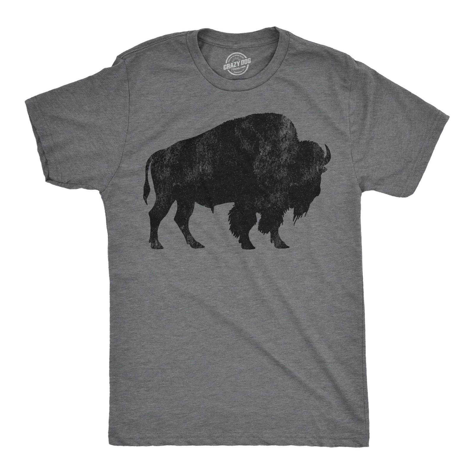 Mens Buffalo Silhouette T Shirt Cool Animal Tee with Standing Buffalo Print for S разноцветный