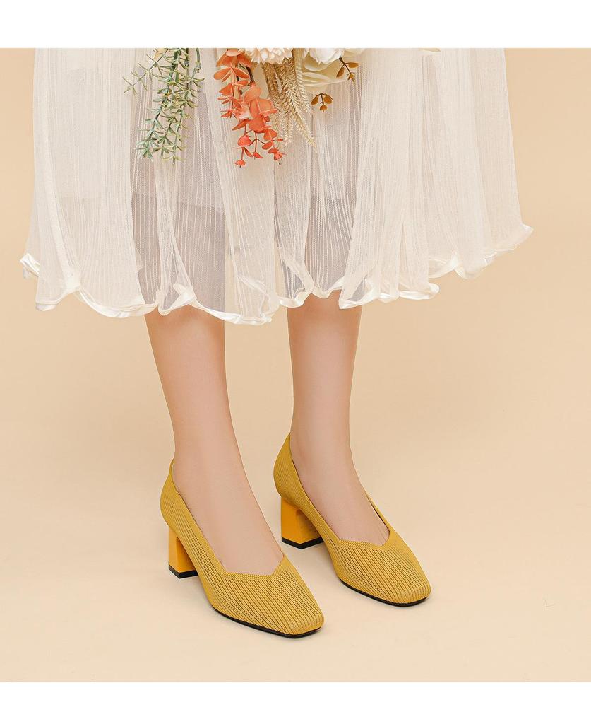 569 Princess Chunky Heel High Heels - 2024 Eckige Zehenpartie, Gerippt einfarbig, Vielseitige Damenschuhe im französischen Stil