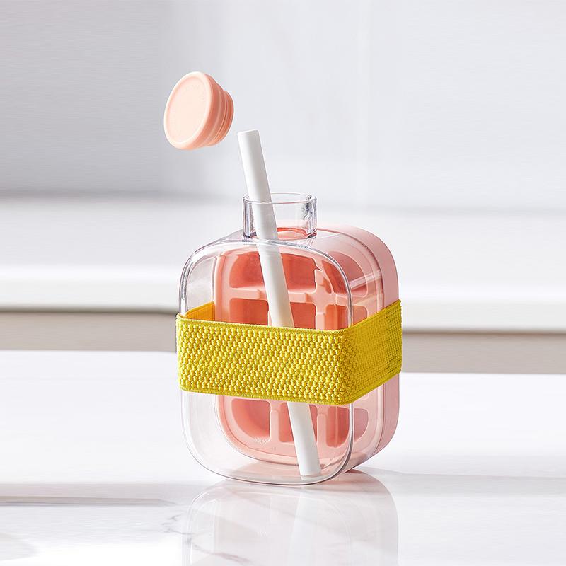500/800ML Ice Tray Ice Cube Mold Press Ice Maker With Lid 2-in-1 Ice Cube Bottle Food Grade Ice Making Straw Dual-use Ice Kettle