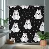 1Pc Cute Ghost Pattern Shower Curtain With Hooks, Polyester Fabric, Machine Washable, Perfect For Bathroom Decor.