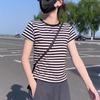 Hong Kong Style Chic Striped Cotton Slimming Tee - Women's Versatile Summer Short-Sleeve Top