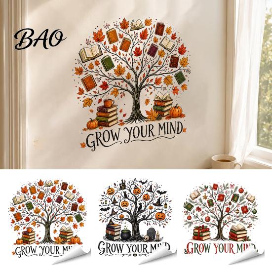 Large Tree Wall Stickers Grow Your Mind Decal, Fall Halloween Christmas Reading Themed Decals for Classroom Sticker, Inspirational Educational