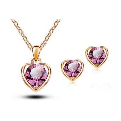 1set/3pcs (Necklace + Earrings) Jewelry Set, Crystal Love Crystal Zircon Two-piece Set, Diamond Necklace Stud Earrings Set