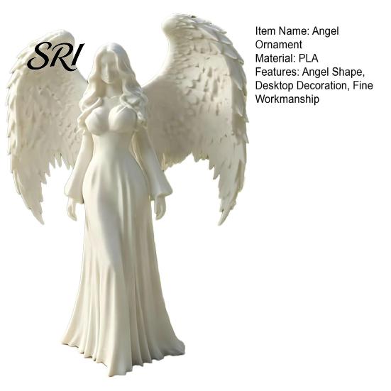 Angel Shape Ornament 3D Printed Girl White Winged Statue Artistic Sculpture Home Office Living Room Desktop Decoration Lifelike Figure