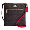 Rowan 21 Metal Logo Zip Closure Coated Canvas Shoulder Crossbody Bag Small Women's Walnut and Red