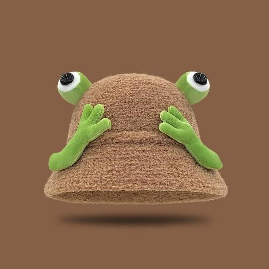 Winter Fischerhut Cartoon 3D Frosch Design Verdickter Plüsch Fischerhut Damen Outdoor-Aktivitätszubehör