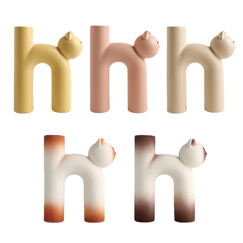 Nordic Cute Cat Shape Flower Vase Creative Resin Home Decor Living Room Entrance Tabletop Ornament Plant Hydroponics Container