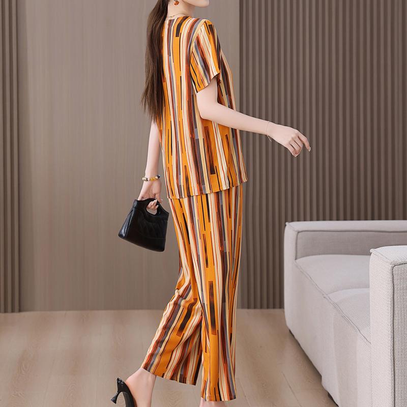 Summer Women's Two Pieces Set Plus Size Elegant Cotton Linen Wide Leg Pant Sets Casual Ladies Clothes