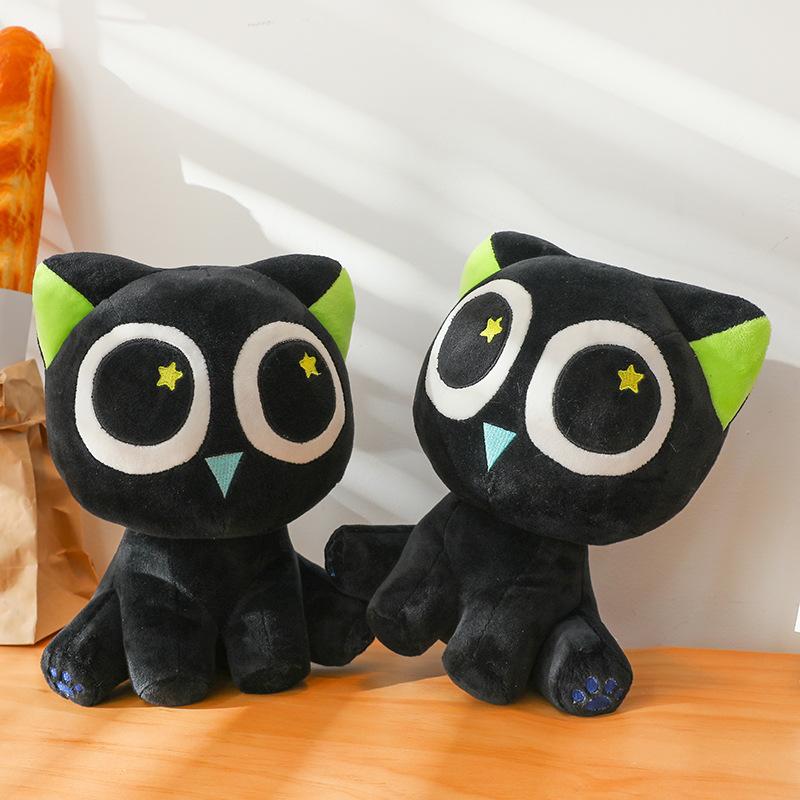 Black Cat Plush Toy Luo Xiaohei Doll Cute Big-Eyed Cat Bed Throw Pillow Children'S Soothing Toy