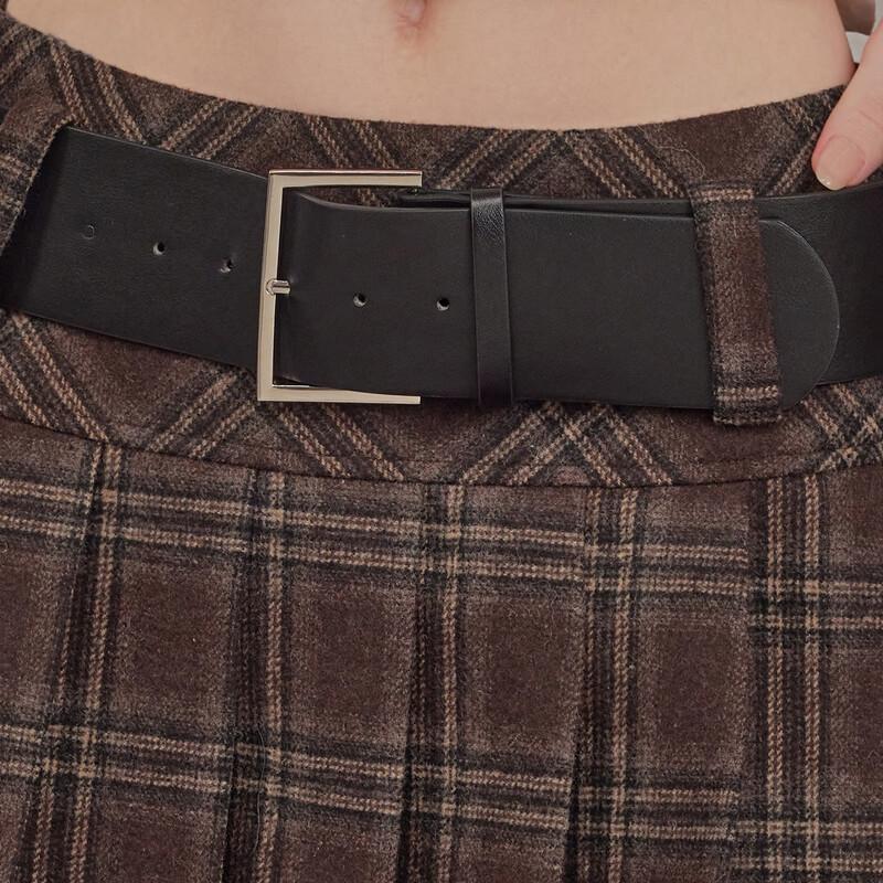 UNIFREE Women's Vintage Maillard Plaid Low-Waist Pleated Short Skirt