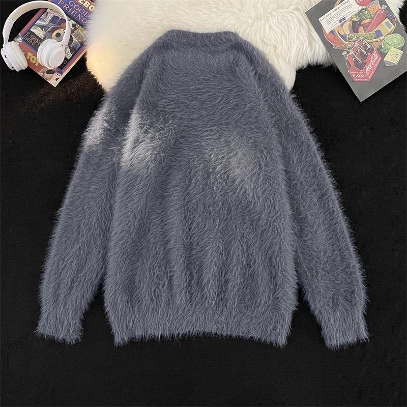 Men's Trendy Soft & Fluffy Knit Sweater - Solid Color, Lazy Style, Thickened for Autumn/Winter