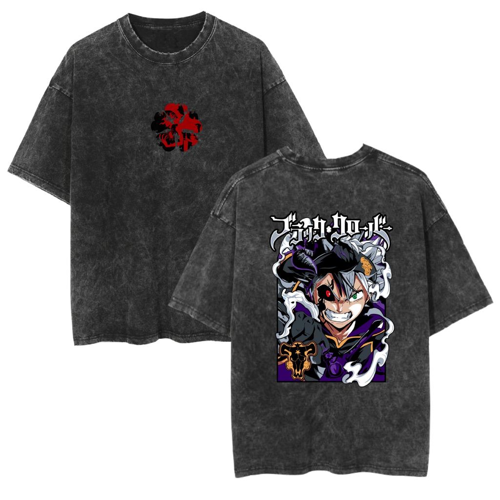 2026 Black Clover Washed Vintage Tshirt Street Hiphop Anime Casual Cotton Summer Short Sleeve