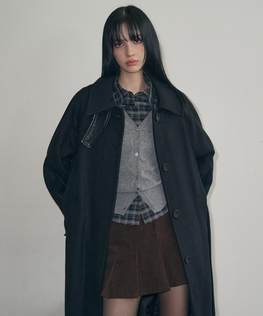 Leathery Cashmere Balmacaan Robe Coat [Grey]