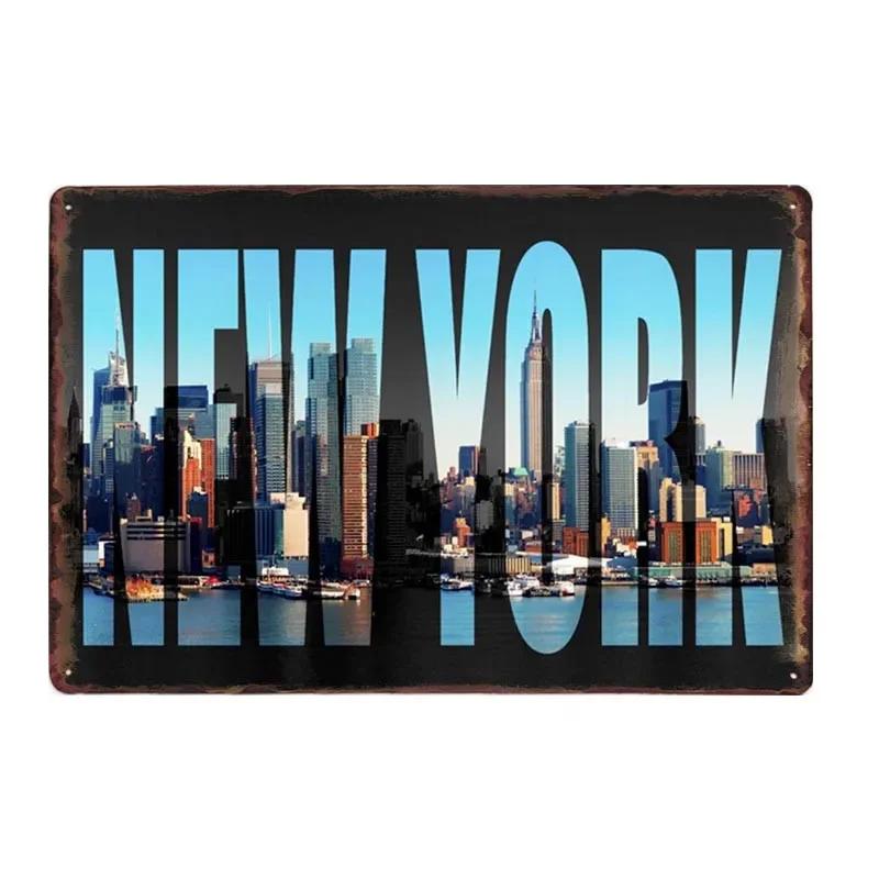 New York Metal Posters Vintage Tin Sign USA Flag Bar Pub Club Toilet Wall Decor Home Plate Retro Plaques 20x30 cm