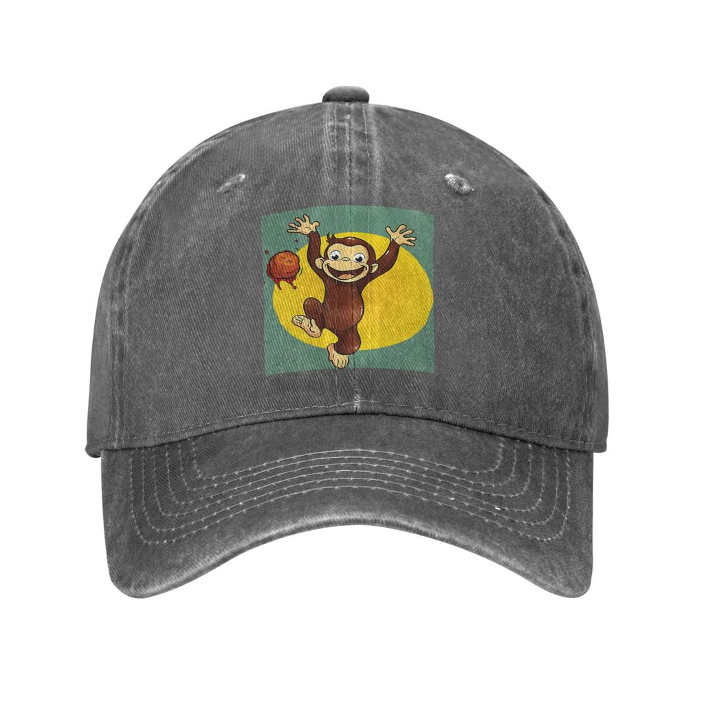 Curious George Monkey Happynes Denim Fabric Cap Casual Baseball Caps Adjustable Hat Summer Unisex Baseball Hats