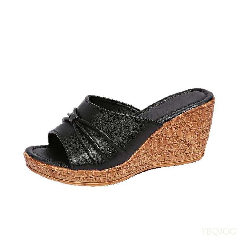 

Fashion Women Peep Toe Non Slip Beach Sandles Plus Size Ladies Fashionable Wedge Sandals Summer 2025 Platform Thick Bottom Slippers 43 чёрный