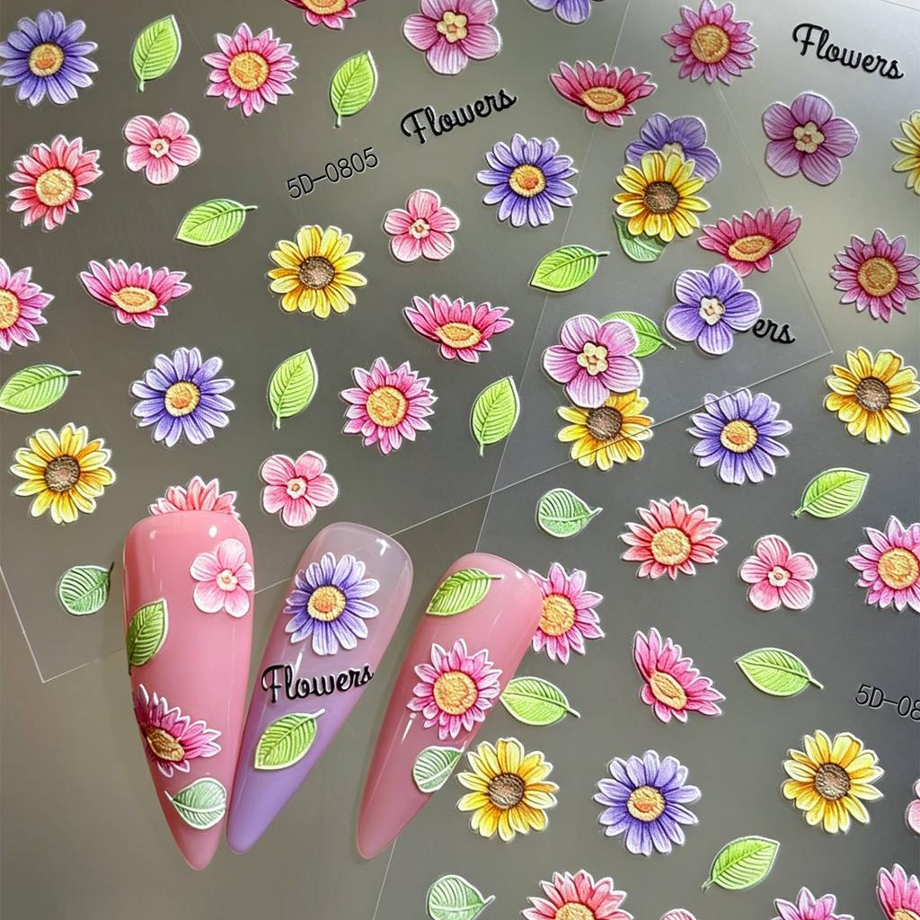 1Pc Relief Texture Floral Nail Art Sticker Waterproof Art Floral Nail Decal Fashion Design Floral Nail Slider