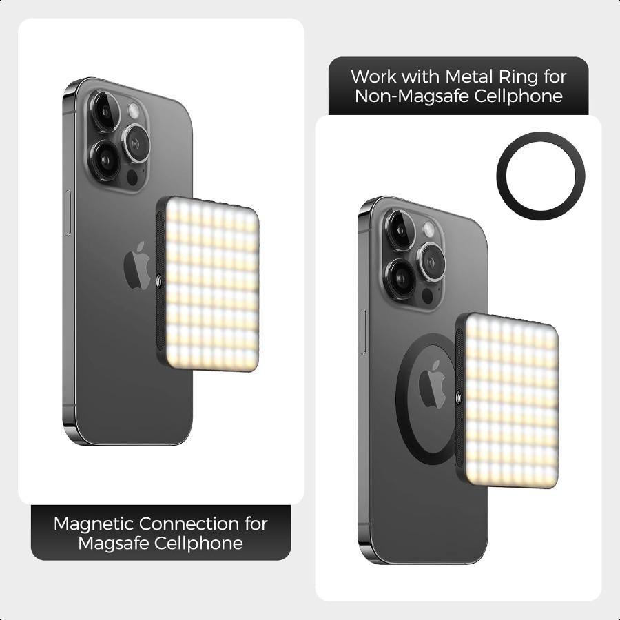 

Светодиодный портативный свет для телефона Магнитный клипса на селфи-свет для видео, конференций в Zoom, макияжа и прямых трансляций Черный United States