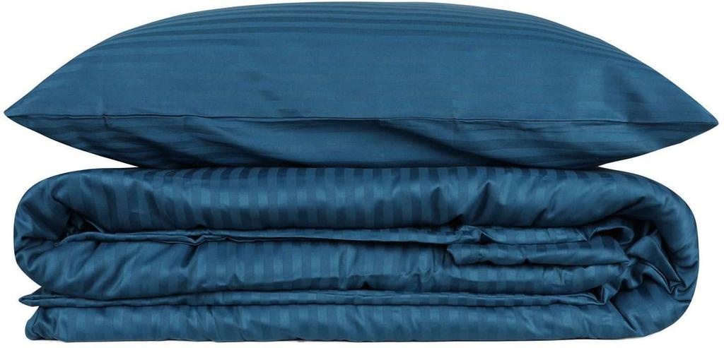Parure de lit - 1 housse de couette 140 x 200cm + 1 taies d'oreiller 60 x 60 cm - Satin - Imprimé rayures Bleu