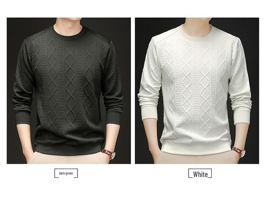Men's Solid Color Pullover Sweater - Long Sleeve, Casual Round Neck T-Shirt