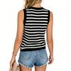 Women Casual Sleeveless Pullover Tank Top Crew Neck Striped Knit Vest Summer Lightweight Comfortable Blouse