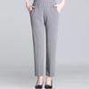 High Waist Elastic Waistband Women Pants Button Decoration Pockets Thin Office Lady Straight Wide Leg Trousers