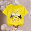Children Crew Neck Short Sleeve T-Shirt with Parent-Child Themed Cartoon Stork Print