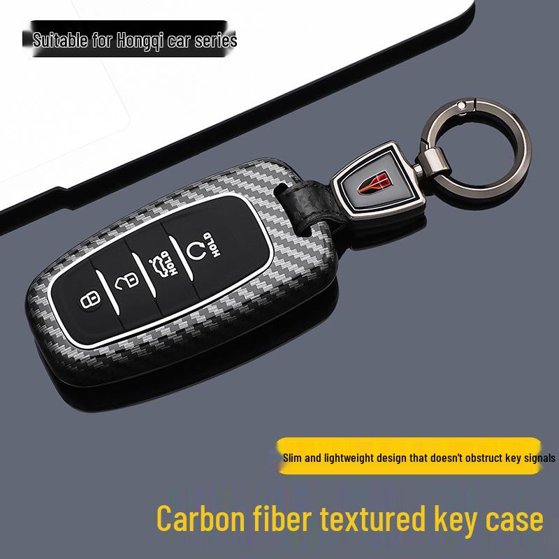 Hongqi H-Series Carbon Fiber Texture Key Case - Full Coverage for H5, HS5, H6, HS3, HS7, HQ9, EH7, H9