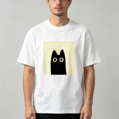 Soft Cotton Unisex Short Sleeve Tshirt Yellow Eyes Black Cat Print Crew Neck Urban Unisexs Tee Six Shades