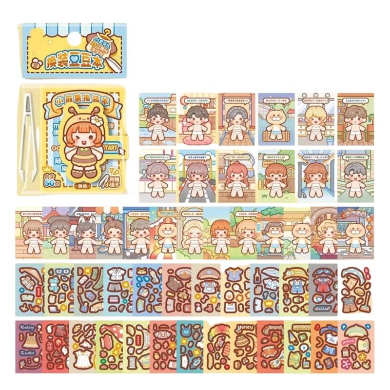 Kids Dress Up Paper Sticker Book Activity Sticker Book with Multiple Costume and Scene for Creative Learning Activity