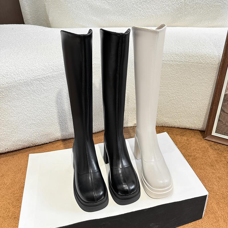White knight boots women's new autumn and winter thick-soled knee-length boots thick high-heeled temperament thin high boots