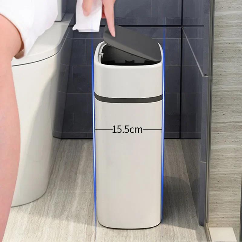 12L Smart Pressing Type Waste Bins Bathroom Parlor Kitchen Household Storage Bucket Toilet Waterproof Narrow Slot Trash Can