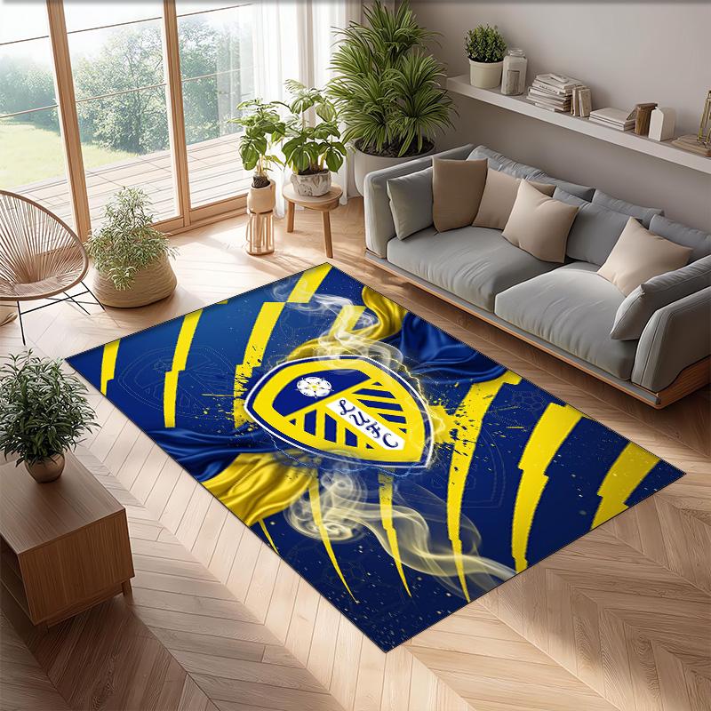 Leeds United Voetbal Print Kristalfluweel Tapijt, Comfortabel Waterabsorberend Antislip Binnen Vloerkleed