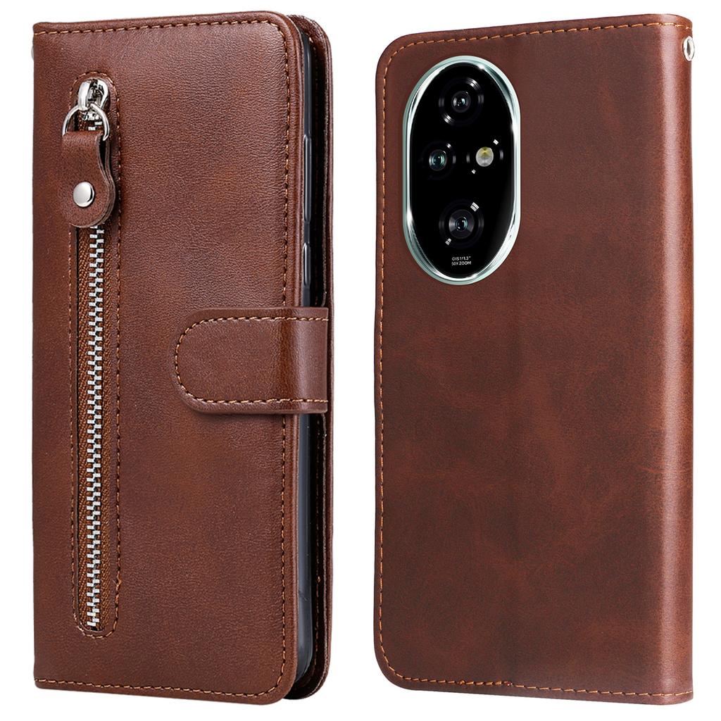 Für Honor 200 Pro 5G Hülle Kalbsledertextur Reißverschlusstasche Leder Handyhülle