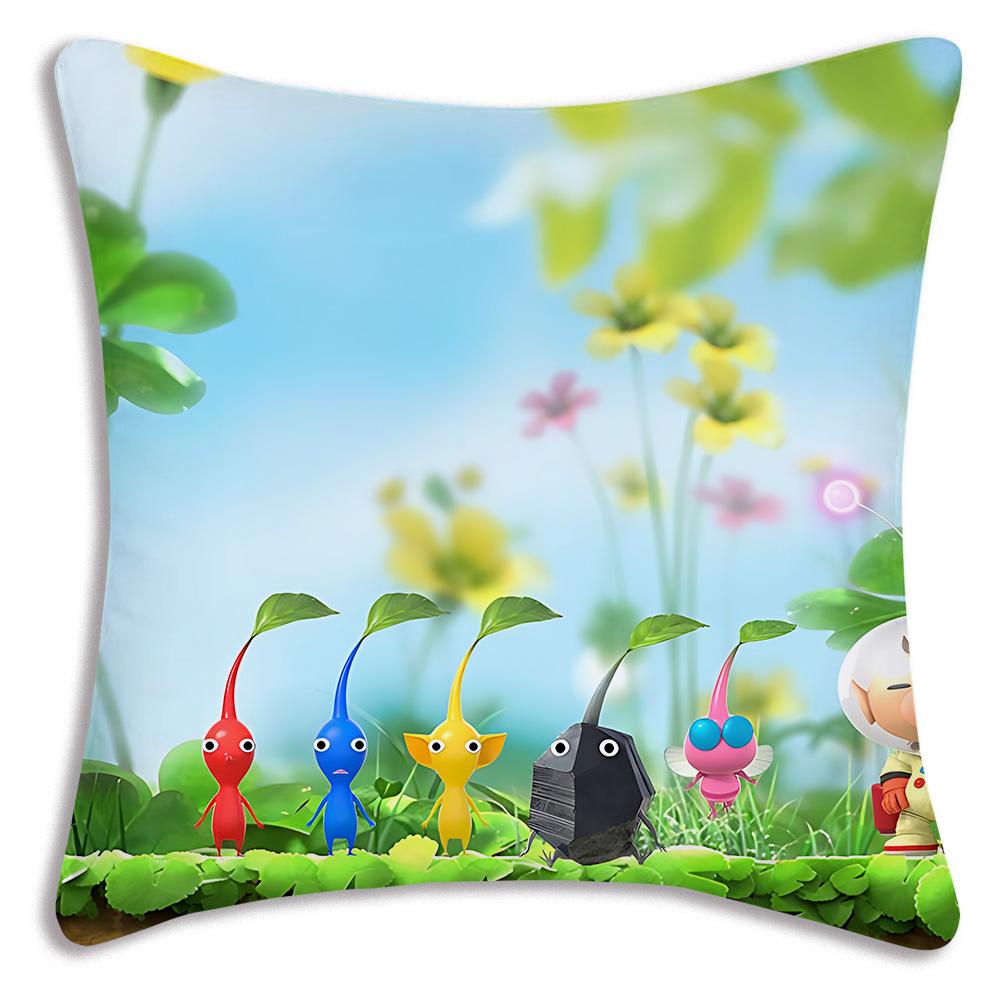 Pillow Covers Cartoon Anime P-Pikmins Sofa Decorative Home Double-Sided Printing Short Plush Cute Cushion Cover
