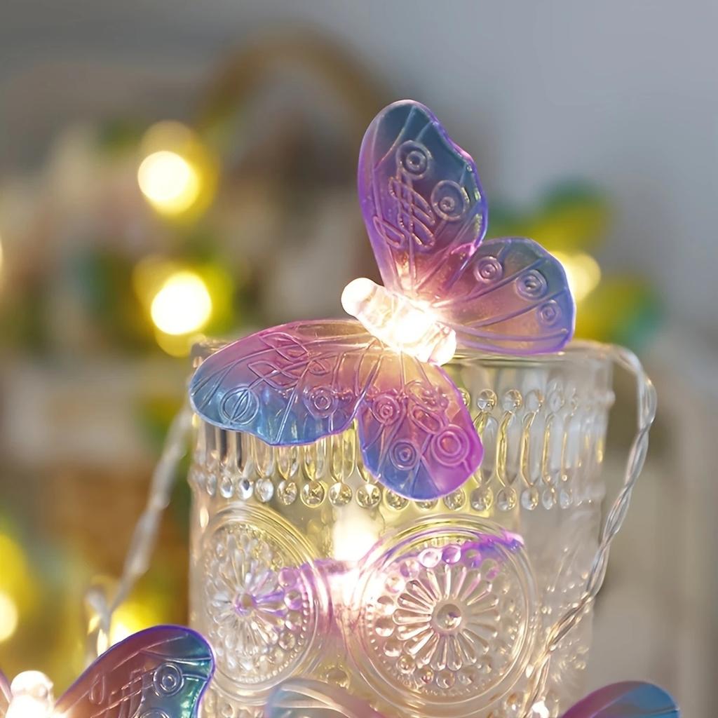 1pc 10/20 LED Blue Purple Butterfly Fairy Lights Indoor Hanging Decorative Lamp Battery Powered For Home Party Festival Decor