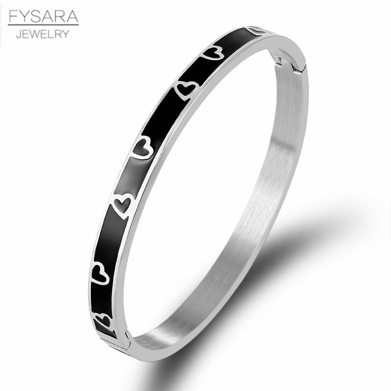 Fashion Enamel Bangles Stainless Steel Love Bracelets for Women Heart Chain Jewelry Friendship Lucky Gift Bijoux