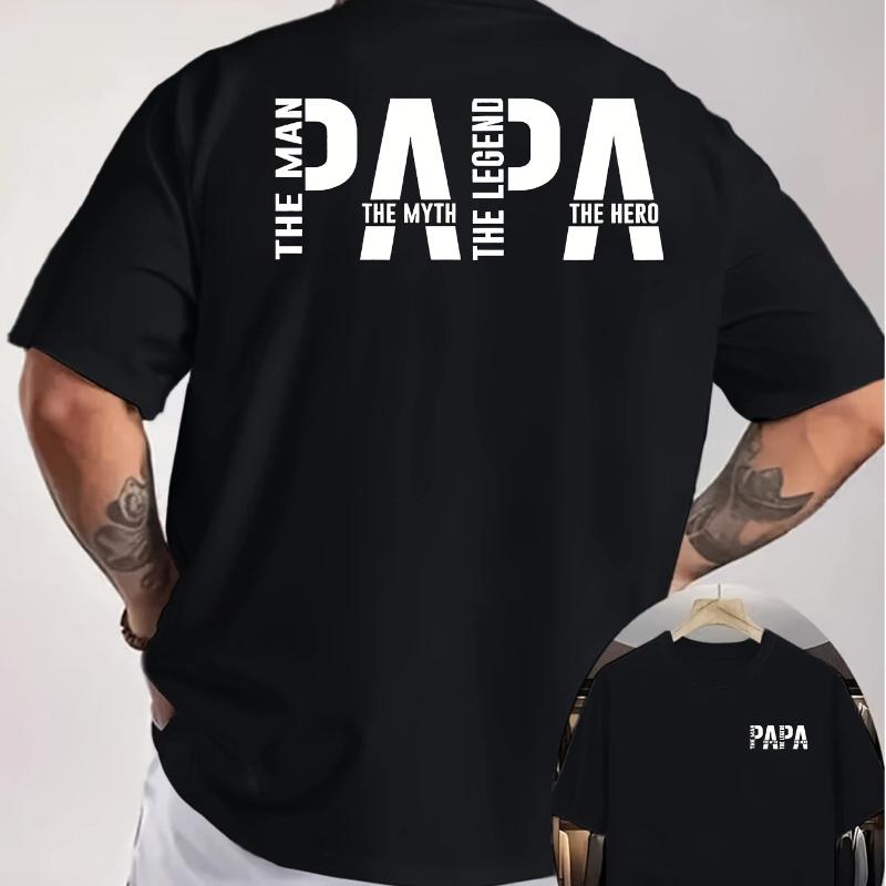 Herren Sommer Baumwolle Mode Lässig Papa der Mann Slogan Doppelseitig Bedruckt Locker Sport Rundhals Kurzarm T-Shirt Top