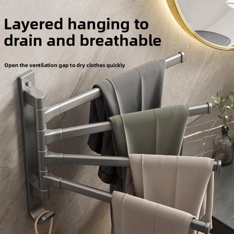 Modern Minimalist Space Aluminum Rotating Bathroom Towel Rack With No Drill Mount For Home Use