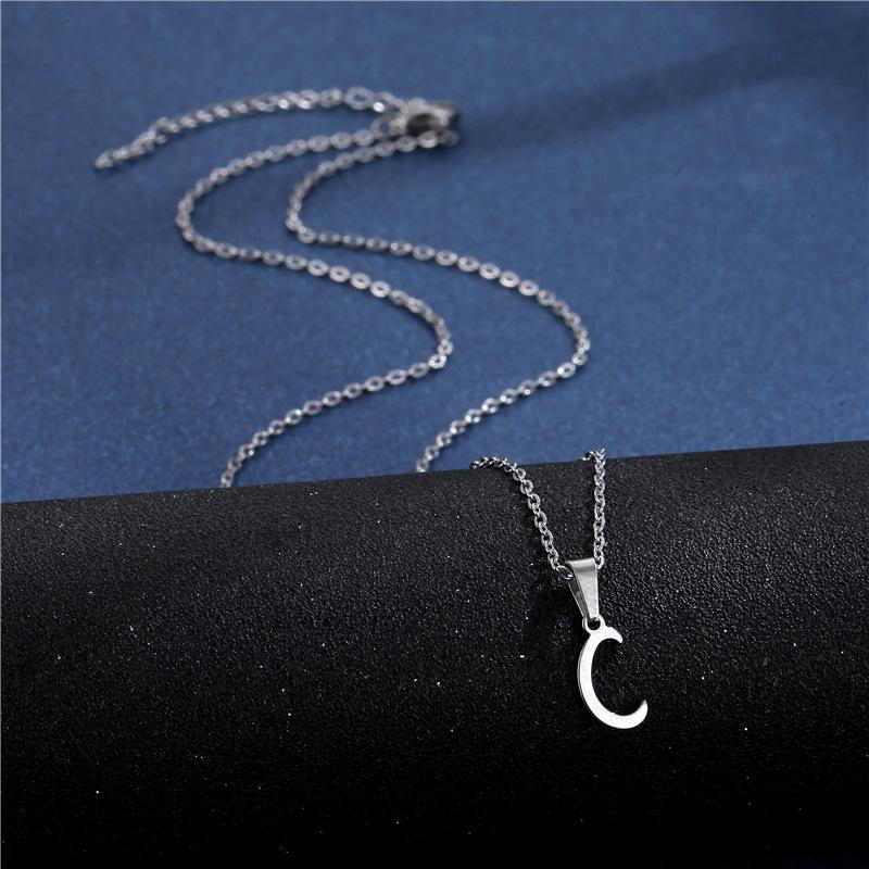Fashion Initial Letter Pendant Necklace for Women Simple Stainless Steel Letter Glossy Clavicle Chain Choker Necklaces Jewelry