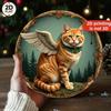 1pc Vintage Round Tin Sign Orange Tabby Cat With Wings Christmas Garland Wall Decor
