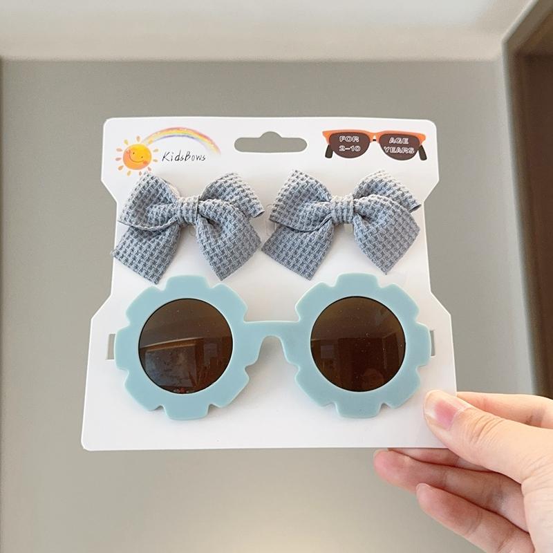 1 Zestaw Nakrycie Głowy dla Dzieci Okulary Jednolite Miękkie Kokardy Opaski Dziewczynki Koronkowa Spinka Retro Opaski Okulary Przeciwsłoneczne Zestawy Gumek do Włosów dla Dzieci