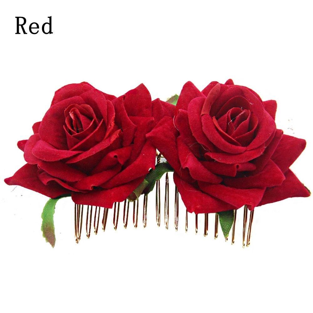 Ladies Elegant Bridal Flower Hair Comb Wedding Accessories Red Rose Hairpin Bridesmaid Hair Jewelry