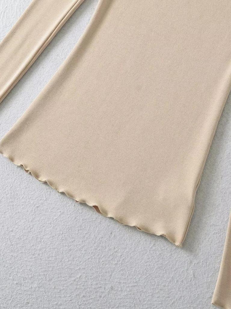 T-shirt da donna a manica lunga in pizzo con scollo a V, vestibilità slim, per Autunno/Inverno