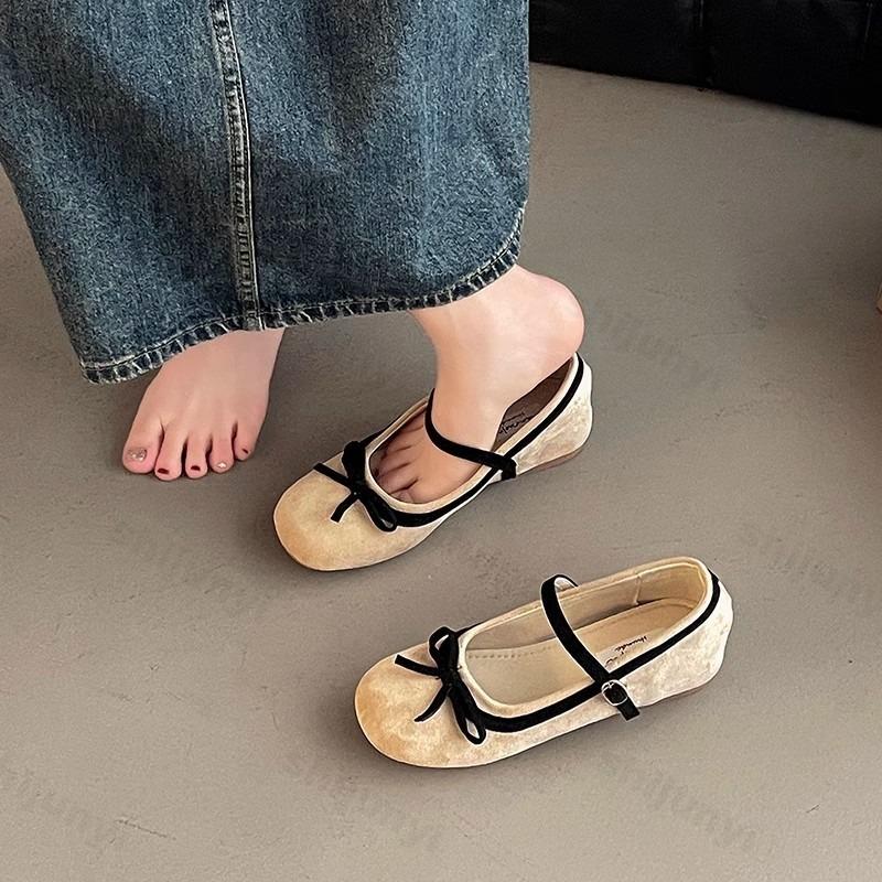 Fashion Bow Design Elegant Shallow Mouth Ballet Style Single Shoes 2025 Spring New French Soft Soled Comfortable Casual Mary Jane Shoes