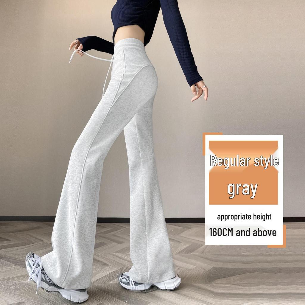 Women's 2026 Gray Petite High-Waisted Micro-Flare Yoga Sweatpants with Plus Velvet