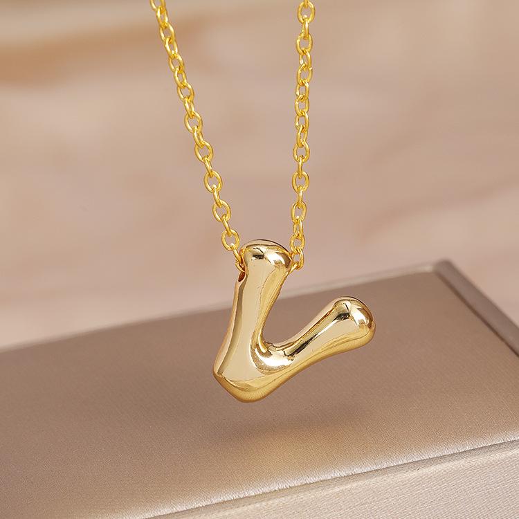 Charming Chubby Brass Polished 26-Letter Silver Pendant Necklace for Women