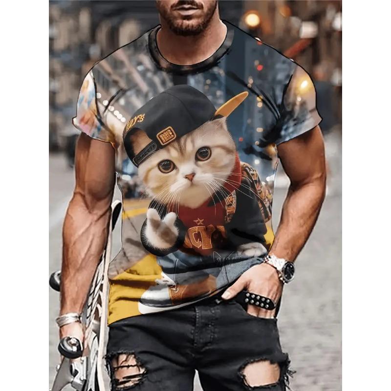 Summer Fashion Fun Cartoon Cat Pattern T-shirt