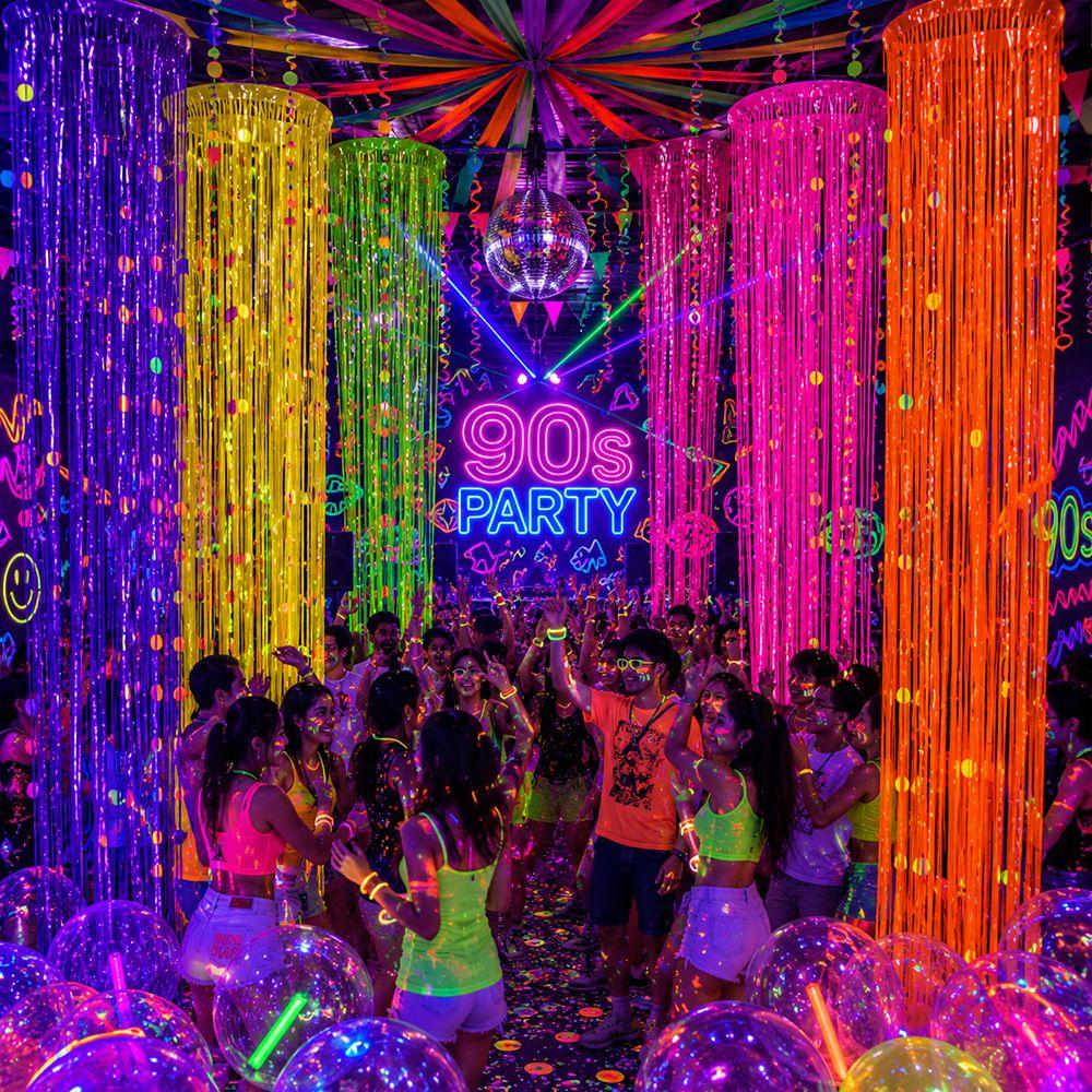 Tube Hanging Design Neon Tassel Curtain Fluorescent Streamer Under Black Light
